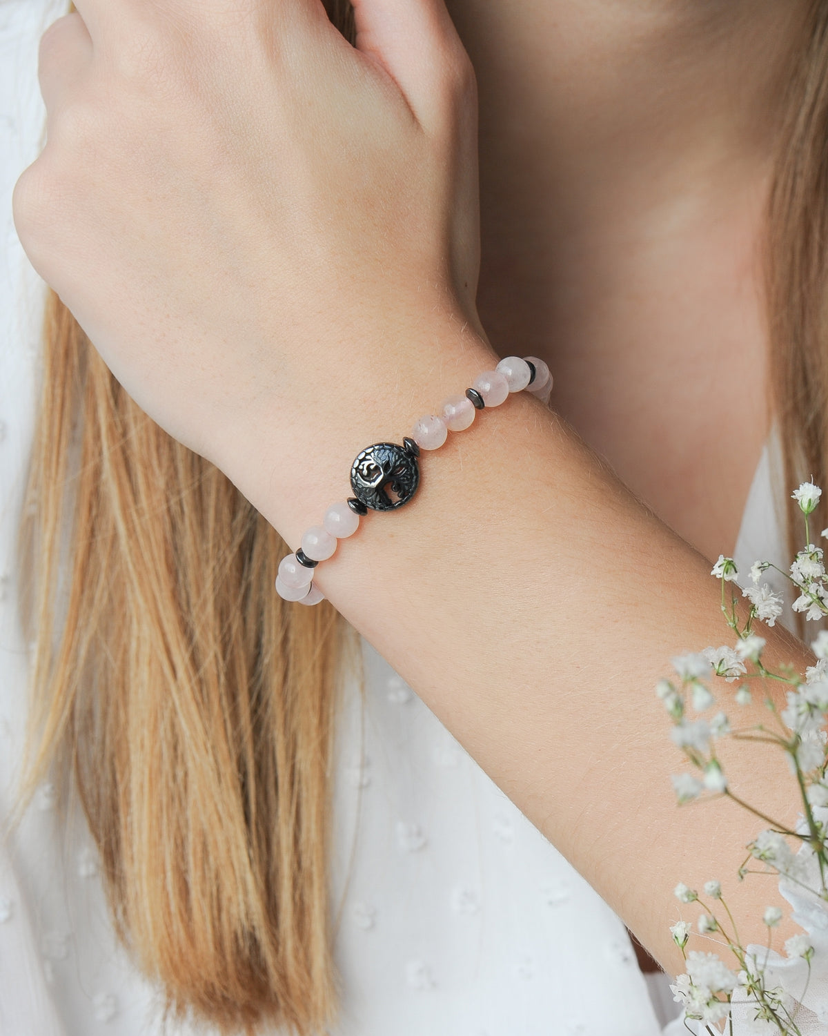 Rose Quartz Arbre de Vie Bracelet