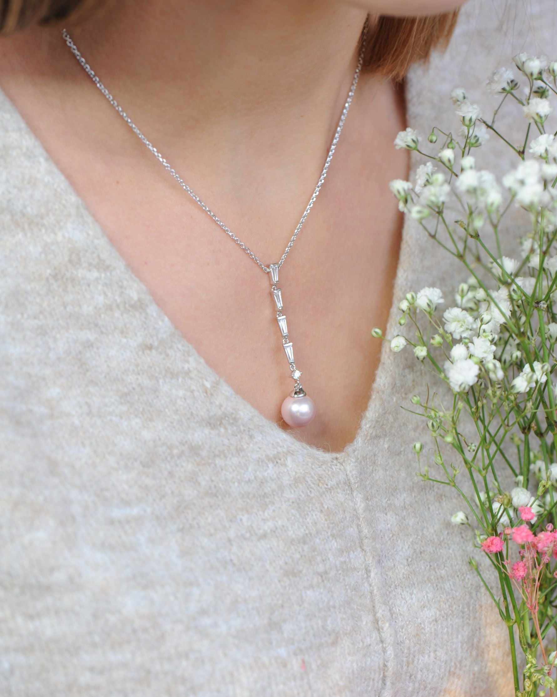 Collier pendant chaîne et perle La Vie en Rose