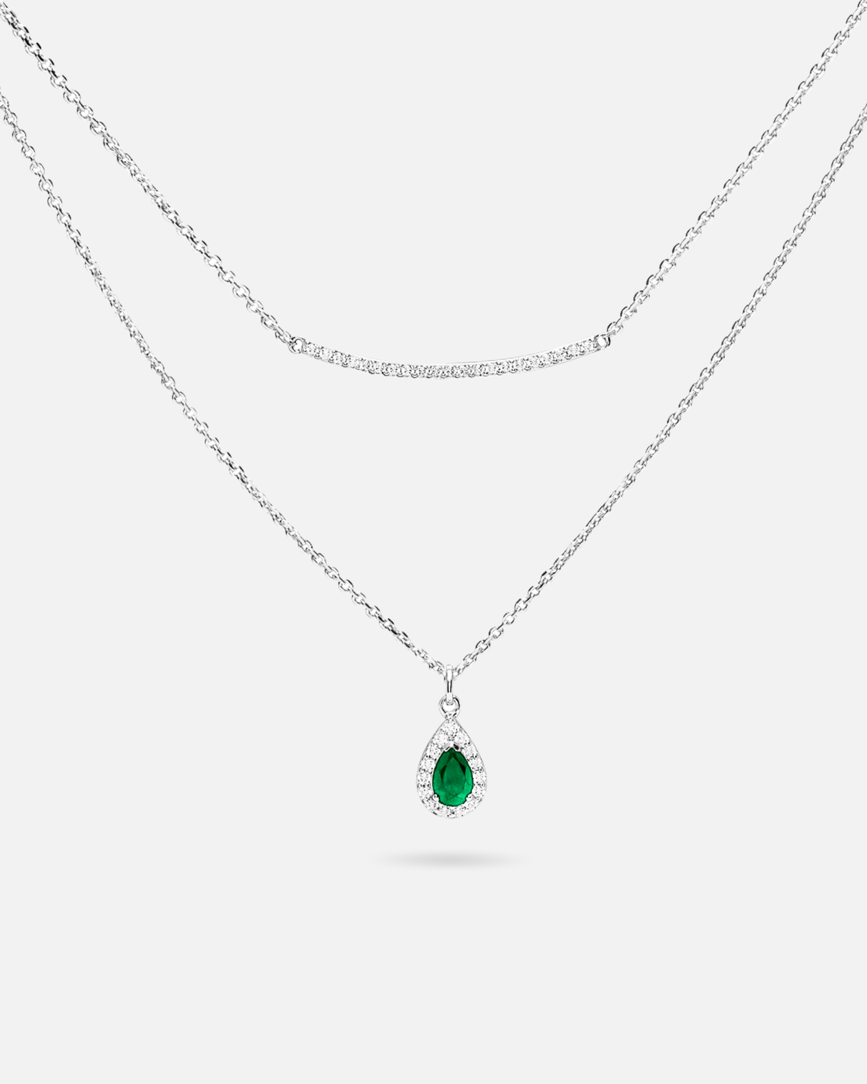 Collier Émeraude Marine – Double chaîne  en argent 925