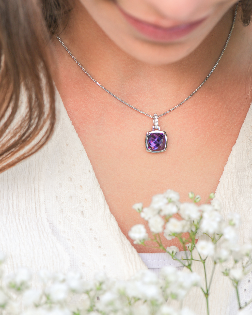 Escapade Pendant Necklace – 925 Silver and Purple Cubic Zirconia
