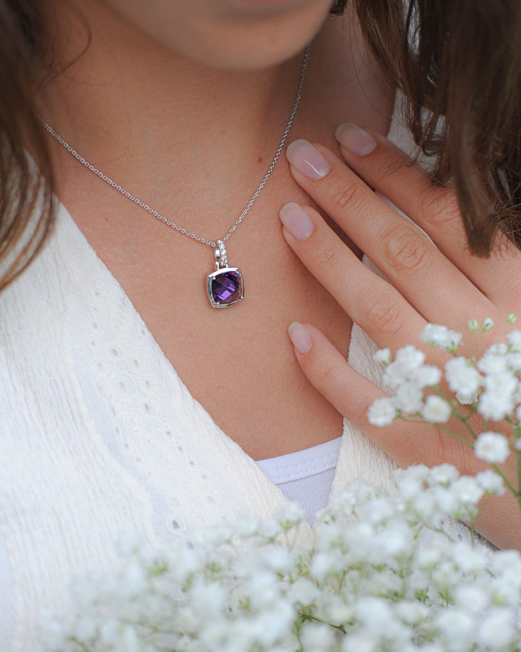 Escapade Pendant Necklace – 925 Silver and Purple Cubic Zirconia
