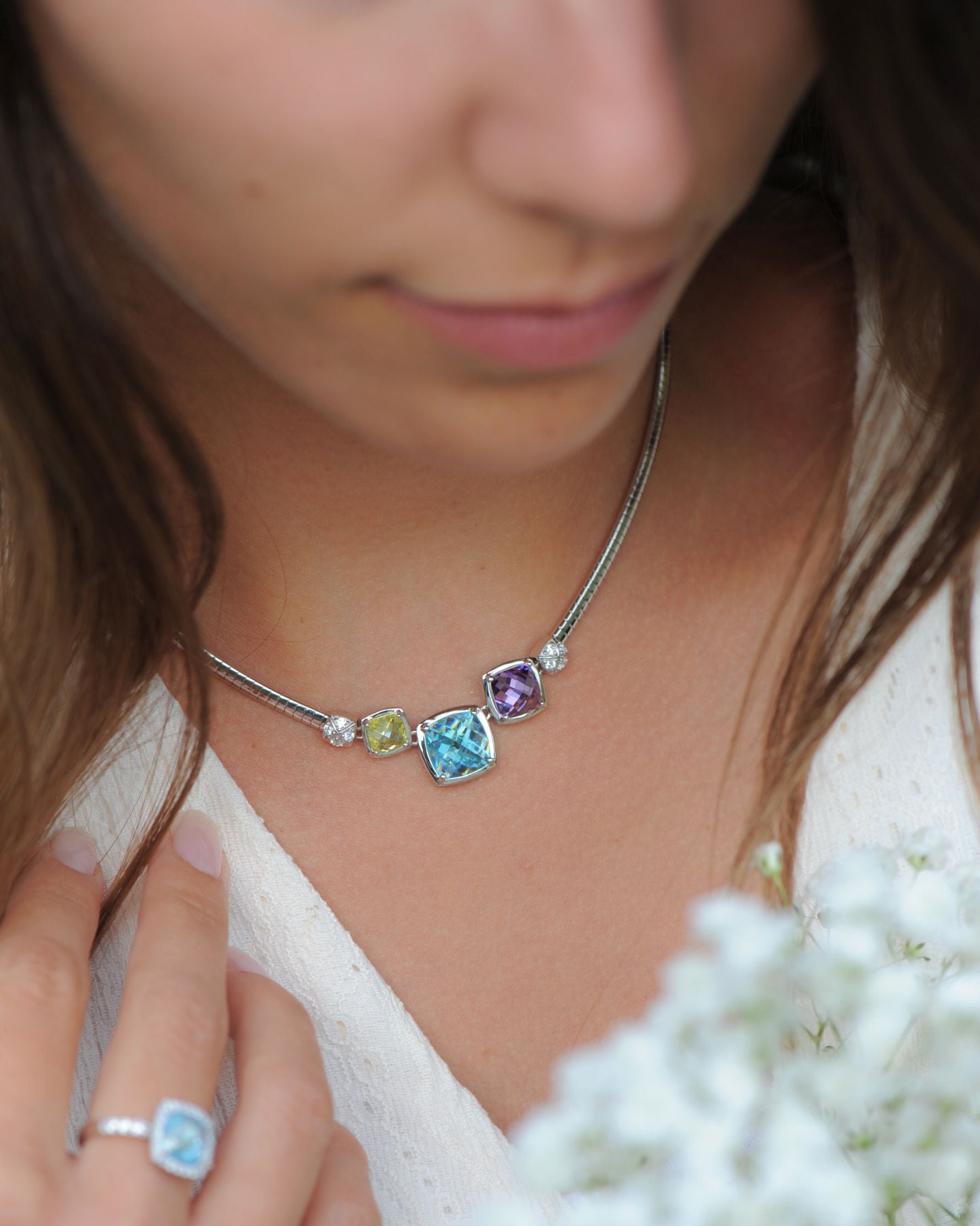 Collier Escapade en argent 925 et oxydes de zirconium tricolores