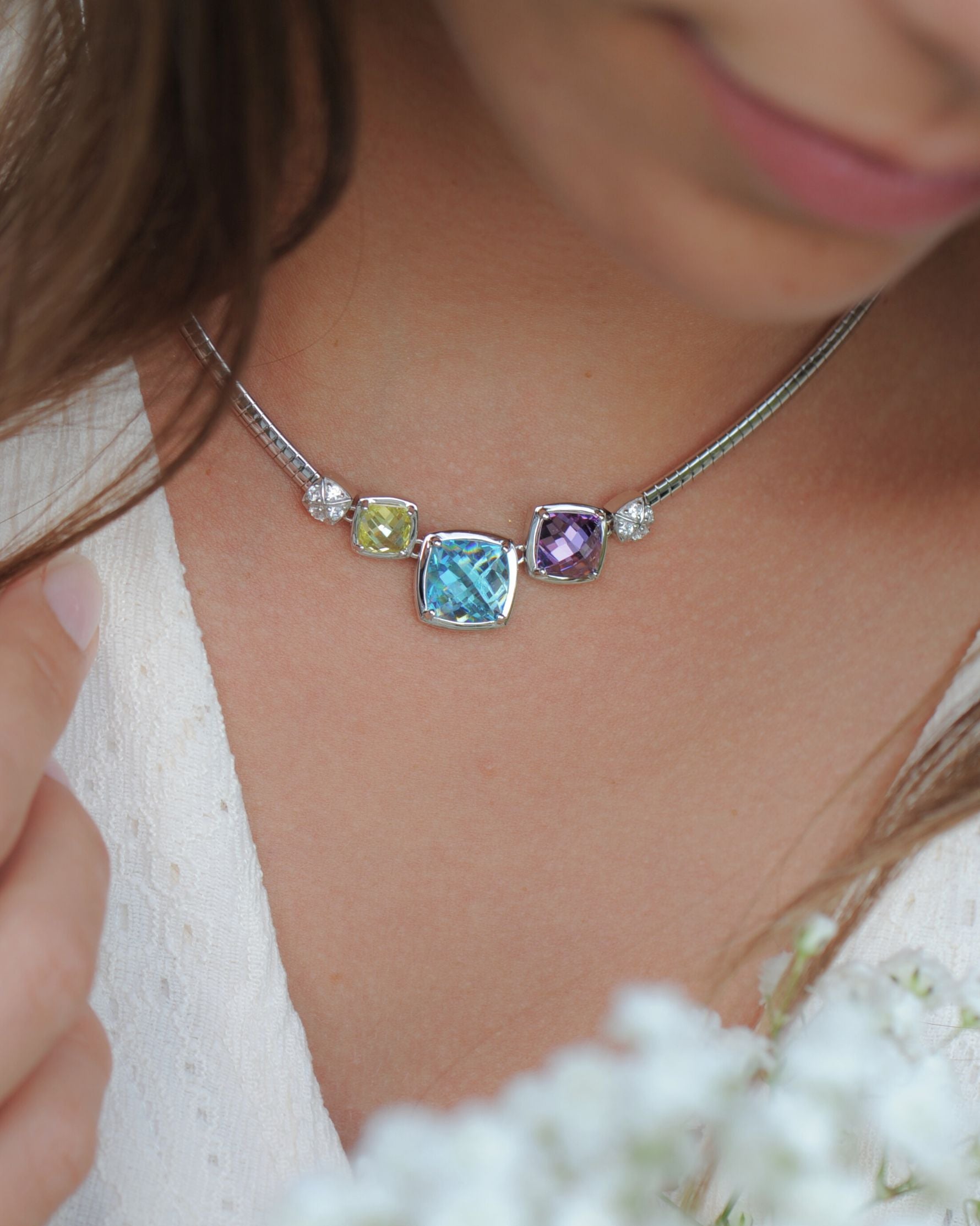 Collier Escapade en argent 925 et oxydes de zirconium tricolores