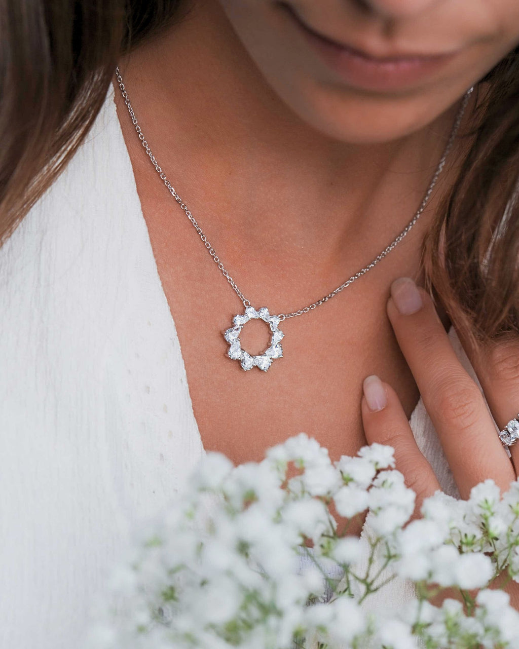 Collier pendentif Halo rond en argent 925