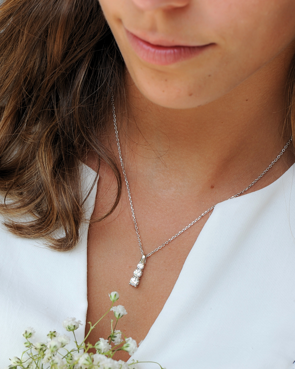 Collier Tradition en argent 925, pendentif 3 zirconiums brillants