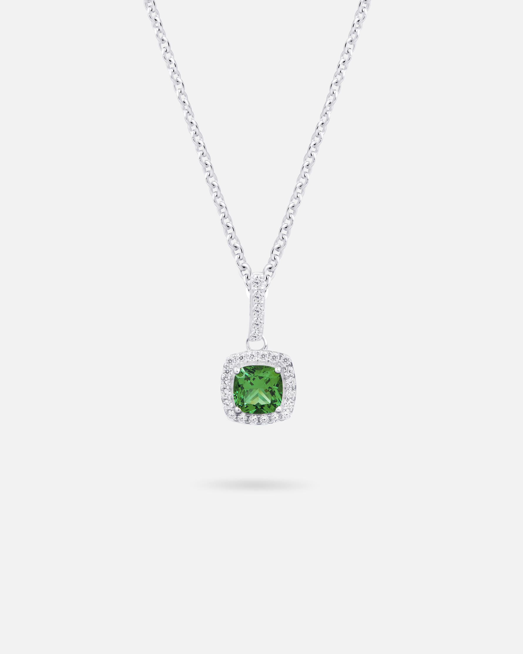 Collier Argent 925 Rhodié Dolly-Bijoux - Pierre œil émeraude Cz 15 Mm - 45 Cm