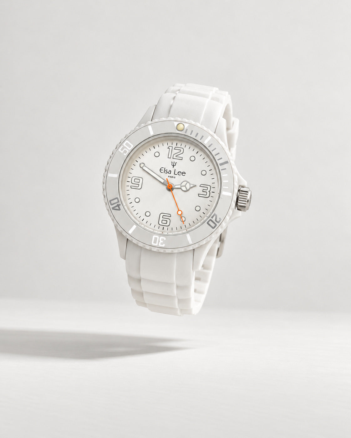 Montre Elsa Lee blanche – Bracelet silicone et lunette tournante