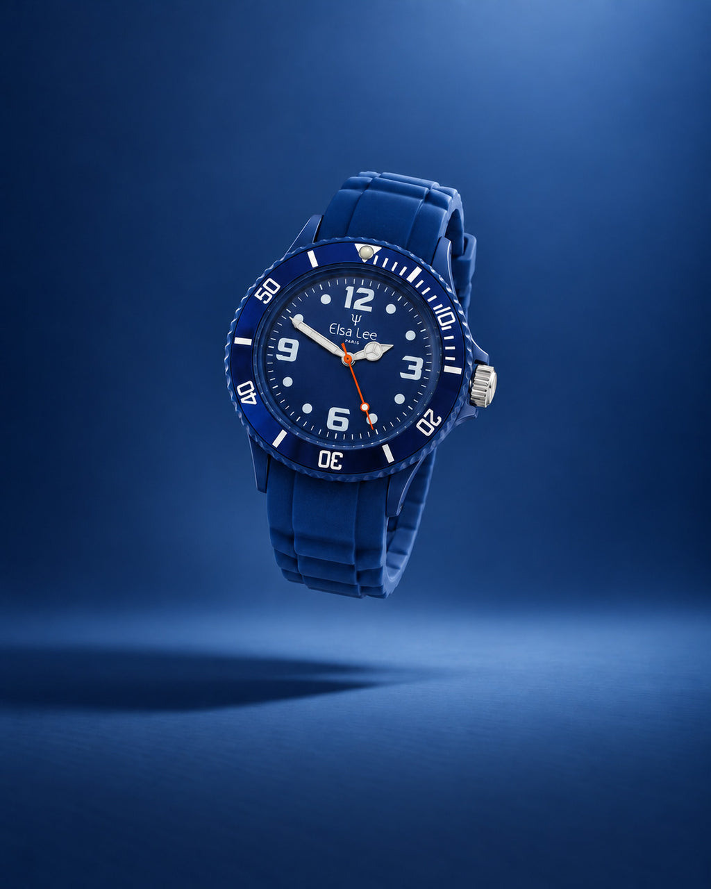 Montre Elsa Lee bleue – Bracelet silicone et lunette tournante