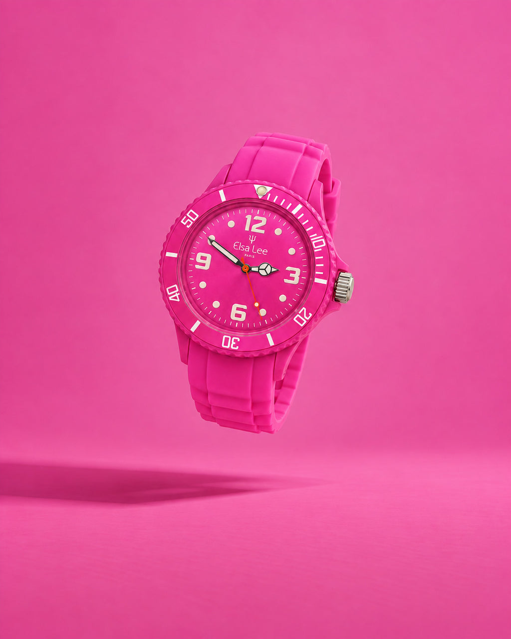 Montre Elsa Lee rose – Bracelet silicone et lunette tournante