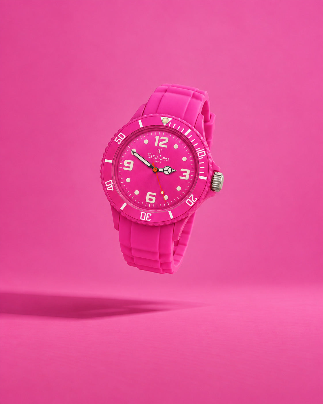 Montre Elsa Lee rose – Bracelet silicone et lunette tournante