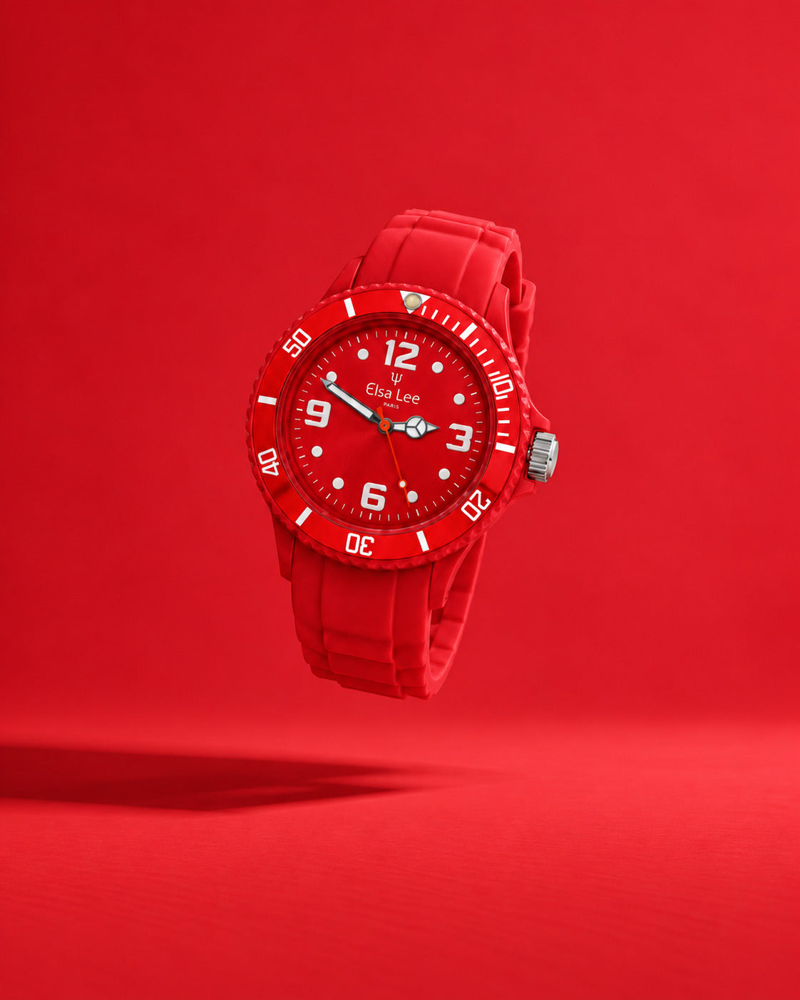 Montre Elsa Lee rouge – Bracelet silicone et lunette tournante