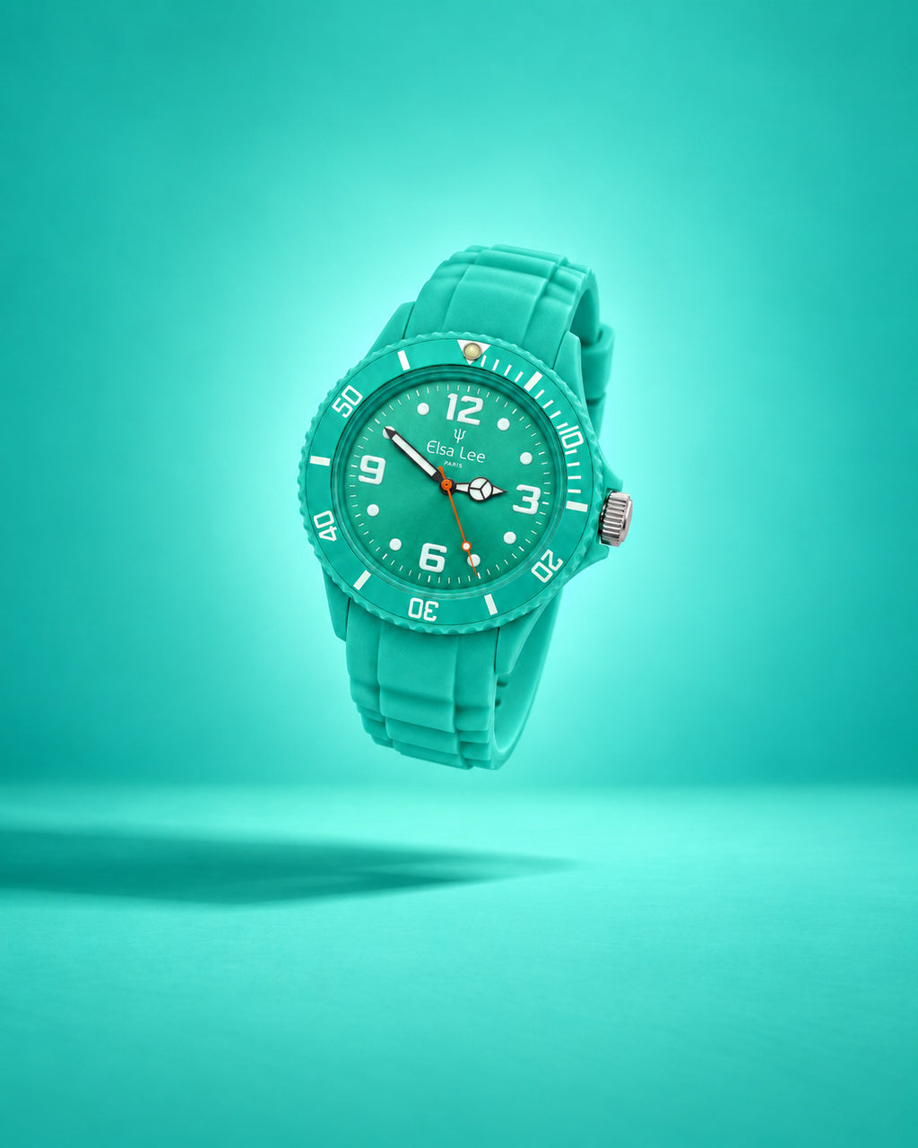 Montre Elsa Lee turquoise – Bracelet silicone et lunette tournante