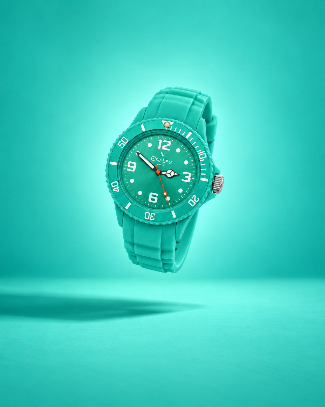 Montre Elsa Lee turquoise – Bracelet silicone et lunette tournante