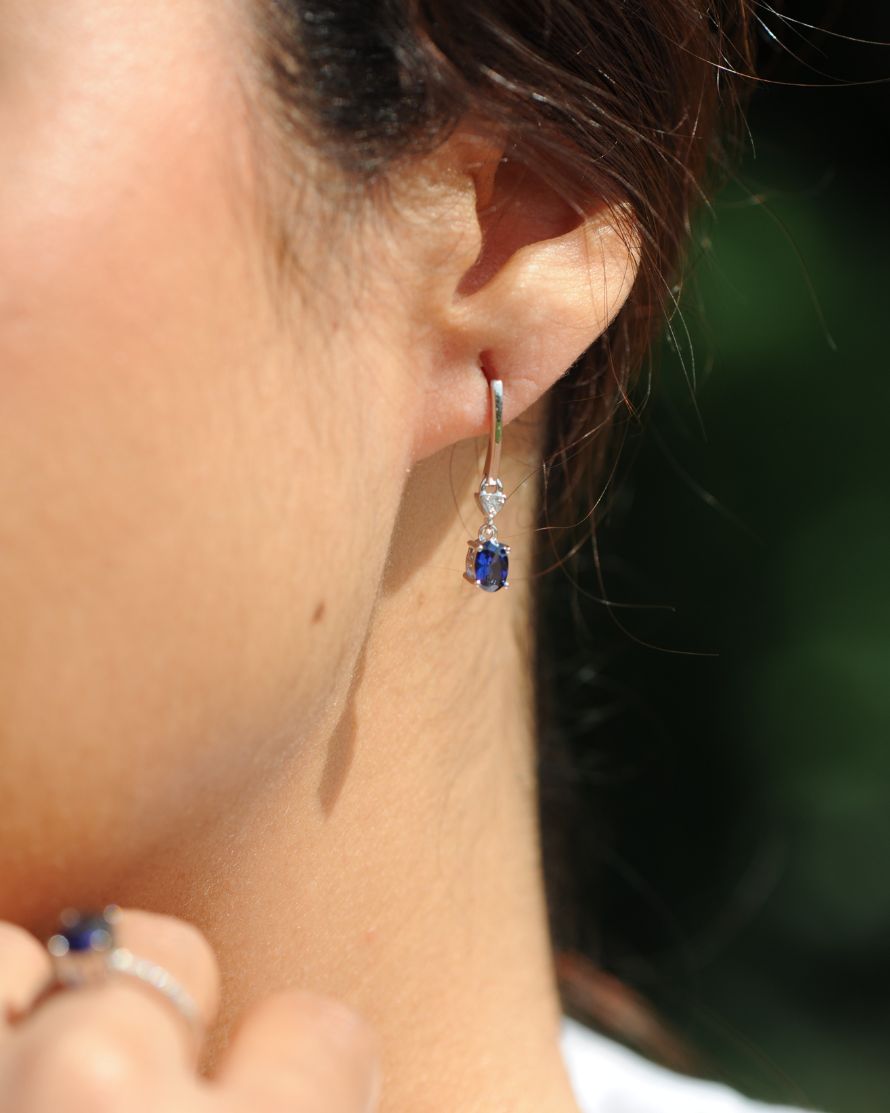 Boucles d’oreilles Saphir – Pendantes Argent 925