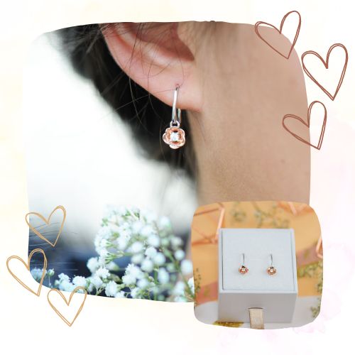 boucles d'oreilles pendantes rosie, rose fleur rose gold boucles d'oreilles rose gold