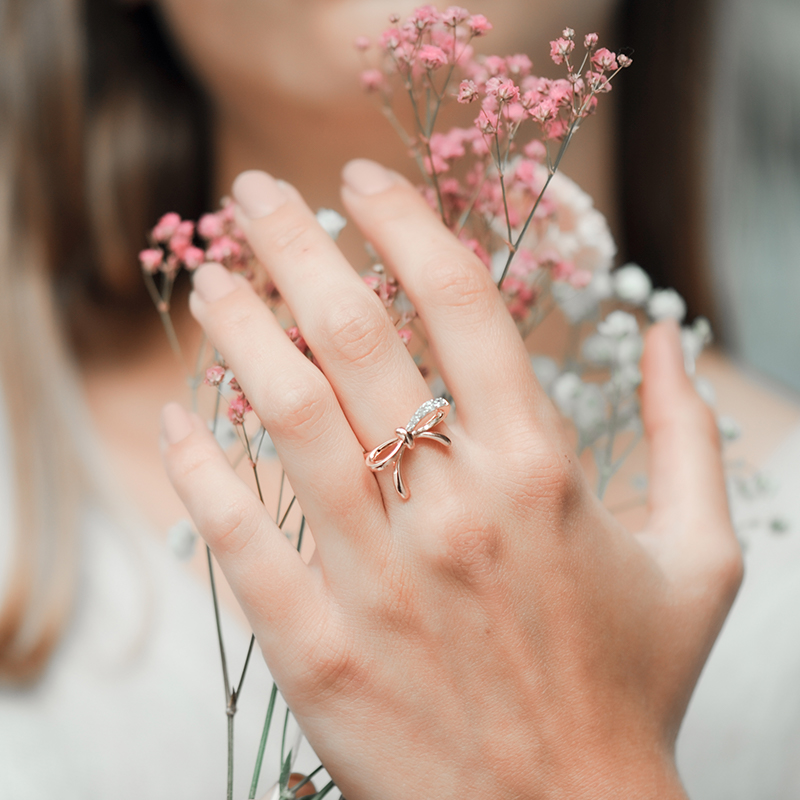 Bague forme noeud argent plaqué or rose