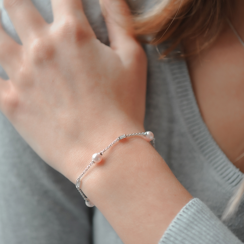 Bracelet perle rose et argent