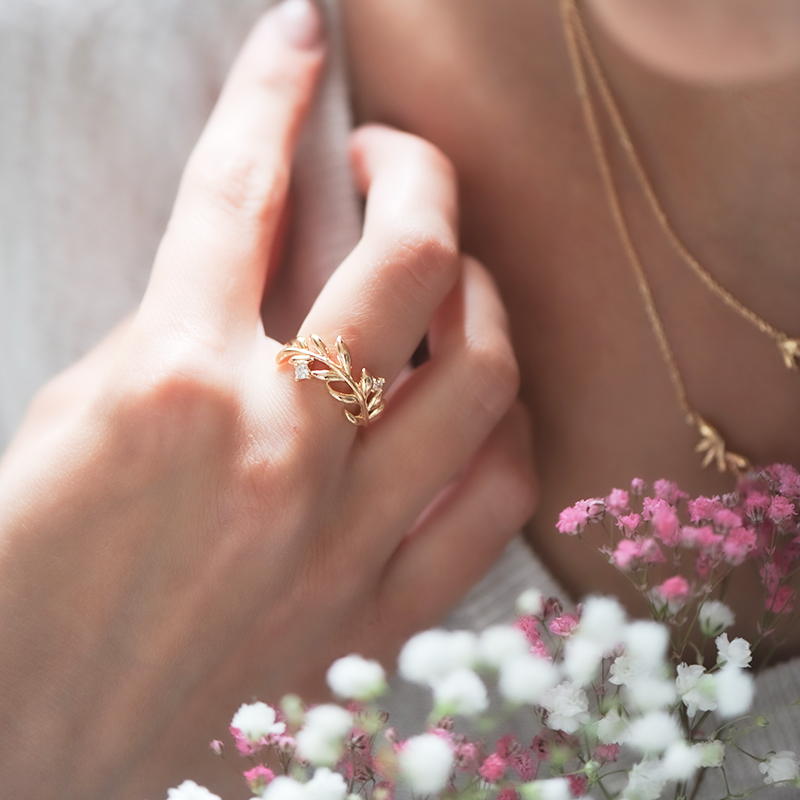 Bague couronne de laurier dorée