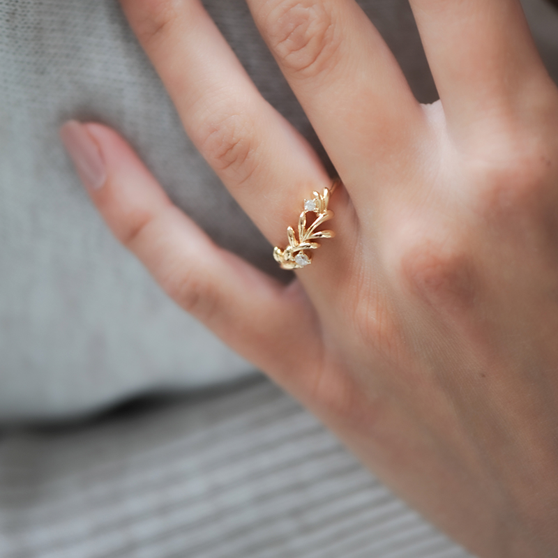 Bague couronne de laurier argent dorée