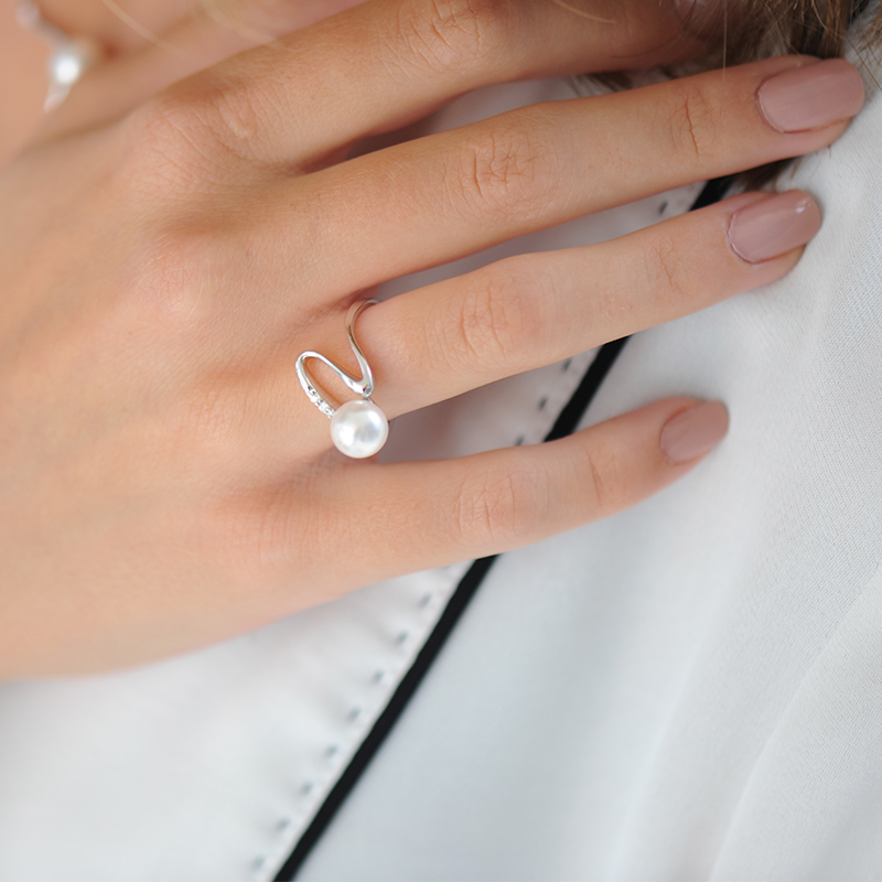 Bague argent perle blanche Elsa Lee