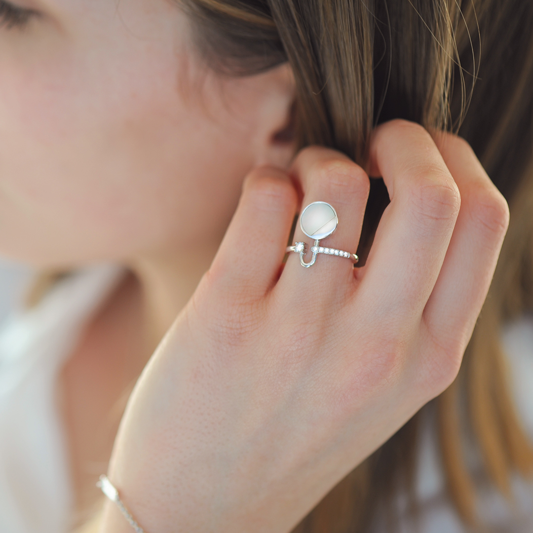 Bague lune nacre en argent