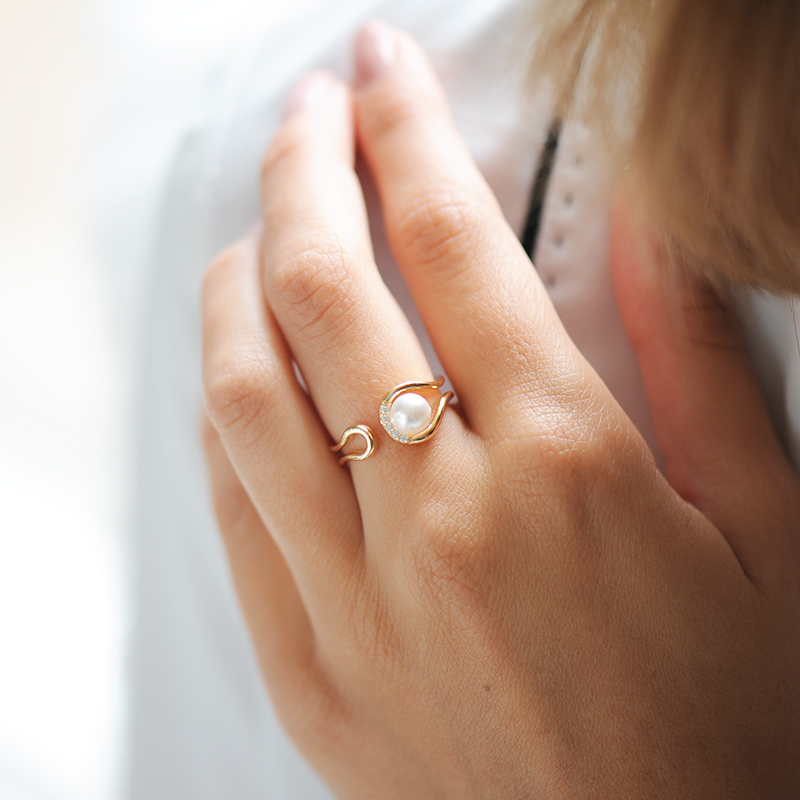 Bague semi-ouverte perle et argent plaqué or jaune