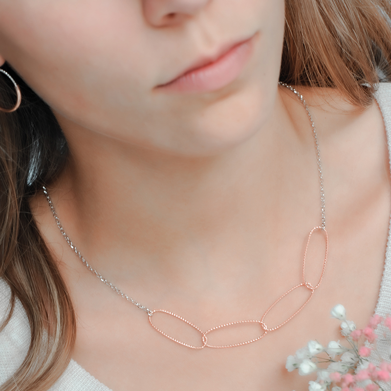 Collier maillons argent rose gold martelés