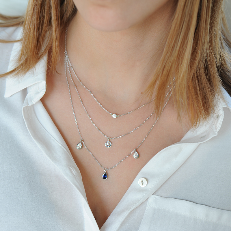 collier saphir goutte trois rangs en argent